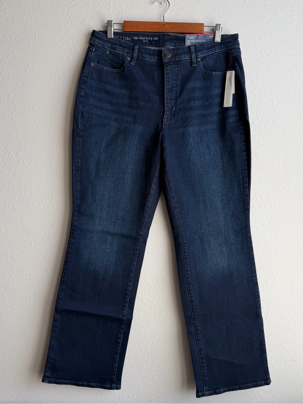 Talbots High Waist Barely Boot Cut Curvy 14P Dark Blue Jeans Denim Stretch New F